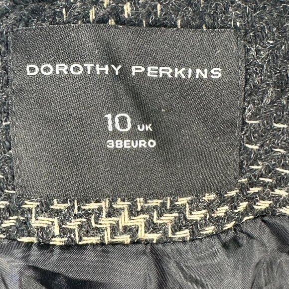 Dorothy Perkins Wool Blend Belted Coat UK 10 Euro 38 Black Cream Plaid Check - Picture 7 of 9